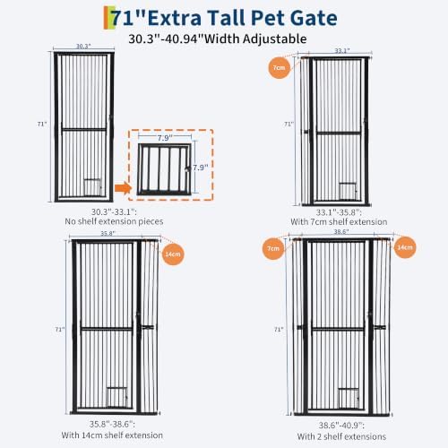 Extra Tall Cat Gate 30"-40.9" Adjustable for Doorway w/Cat Door - Image 2