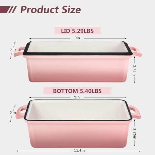 Wildone Enameled Cast Iron Bread Loaf Pan with Lid, 9x5 Sourdough Baking Pans for Homemade Bread, Cake, Meatloaf, Even Heating Bread Pans, 2-Piece Set, Pink - Image 2