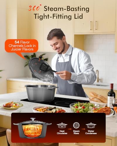 Nuwave 6 Qt PFAS-Free Enamel Cast Iron Dutch Oven Pot with Lid, BlackSesame - Image 6