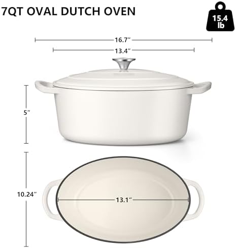 TeamFar 7QT Oval Dutch Oven, Enameled Cast Iron Dutch Oven Pot with Lid - Image 2