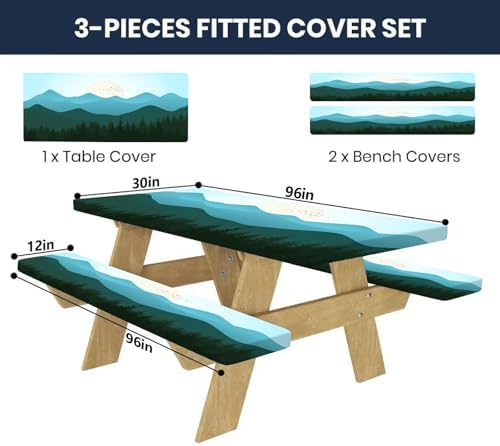 CAPSCEOLL Fitted Picnic Table Cover with Bench Covers 8ft - Green Mountain - Image 2
