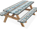 Floral Picnic Table Cover with Bench Covers, Camping Essentials, Wooden Flower Butterfly Waterproof Windproof, Fitted Tablecloth Cover with Elastic Edge, for Indoor, Outdoor, 3 PCS, 30x60 Inch by Xguatan