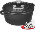Overmont Enameled Cast Iron Dutch Oven - 7QT Pot with Lid Cookbook & Cotton Potholders - Heavy-Duty Cookware for Braising, Stews, Roasting, Bread Baking GraphiteGray by Overmont