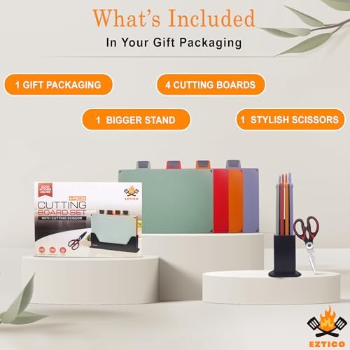 4-Piece Non-Toxic Cutting Board Set 12"L x 9"W with Premium Scissors – BPA-Free Plastic and Rubber Chopping Boards for Kitchen Essentials with Organizer, Dishwasher Safe Accessories Holder. - Image 5