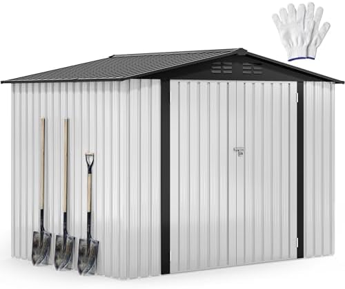 DWVO 7'x5' Large Metal Outdoor Storage Shed, Tool Sheds, White by DWVO