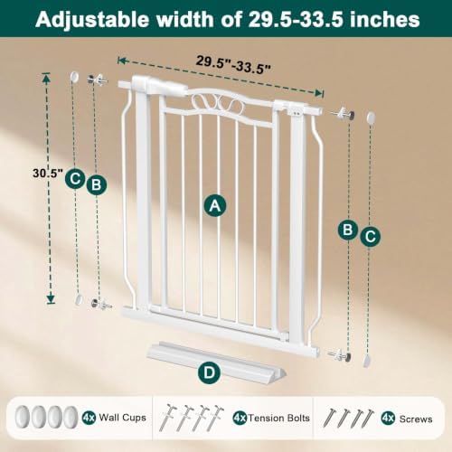 Fairy Baby 29.5"-33.8" Extra Wide Baby Gate Auto Close Dog Gate for Doorway - Image 2