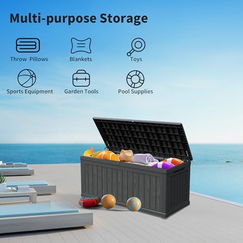 Mersco 320 Gallon Double-Wall Resin Deck Box - Lockable Waterproof Outdoor Storage Box, 1000lbs Capacity & Doubles as Seating for Patio Furnitures, Garden Tools, Pool Accessories (Black) - Image 7