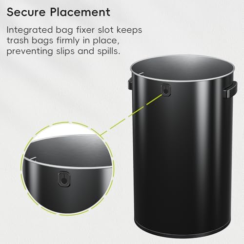 EKO 16-Gallon Round Black Stainless Steel Open Top Trash Can, Large Commercial Waste Bin with Detachable Lid and Carrying Handle, Brushed Metal Garbage Bin for Home, Office, Restaurant, Restroom - Image 7