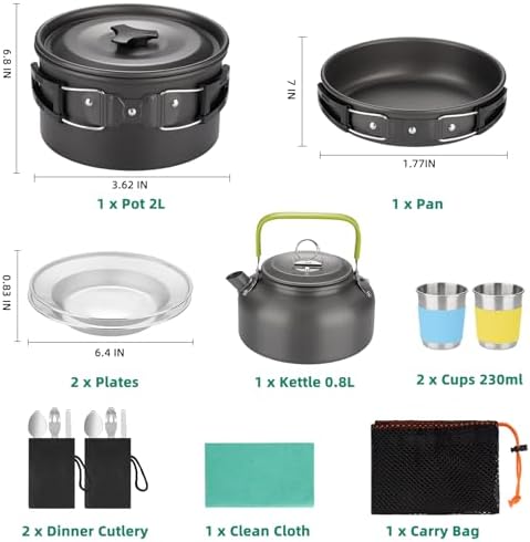 17pcs Camping Cookware Kit, Nonstick Pots Pans and Kettle Set - Image 6