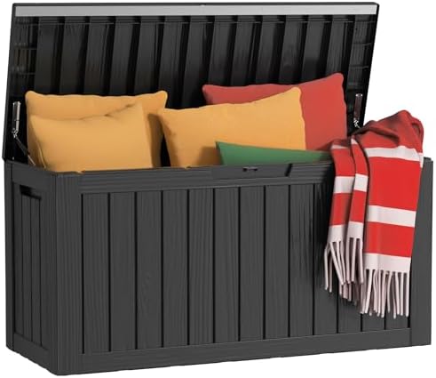 80 Gallon Outdoor Deck Box, Lockable Waterproof Outdoor Storage Boxes For Garden Tools,Indoor Cushions,Accessories Outside Storage Resin Weatherproof Container(Black) by MAIUSCOLI