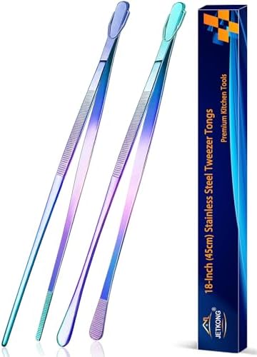 JETKONG 2 Pcs 18 Inch (45cm) Stainless Steel Grill Tongs Heavy Duty Giant Tweezer Tongs, Extra Large Tweezers Tools for Cooking, Grilling, BBQ and Turning Food (Rainbow) by JETKONG