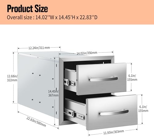 Outdoor Kitchen Double Drawers 14W x 14.3H x 23D Inch, Flush Mount Access BBQ Island Drawers for Outdoor Kitchens or Patio Grill Station - Image 2