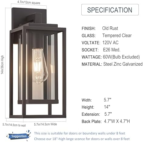 14" Double Cage Outdoor Wall Light, 2Pack Exterior Lantern Sconce - Image 5