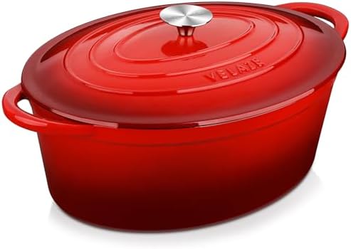 Velaze 7.5 QT Oval Enameled Cast Iron Dutch Oven Pot with Lid,Red by Velaze