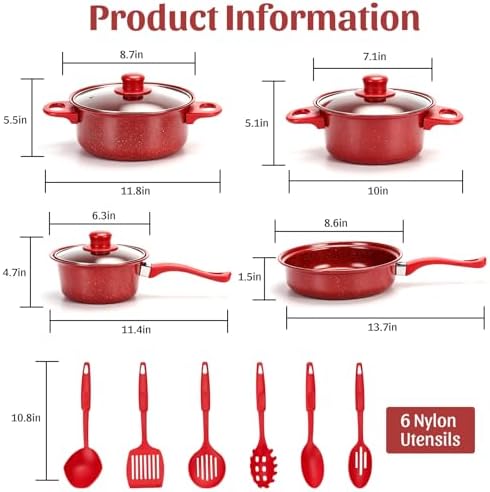 13 Piece Set Non-Stick Cookware Set, Portable Lightweight Cast Iron Pots and Pans with Glass Lids and Nylon Utensils for Outdoor Camping Picnic Travel Cookware - Image 2