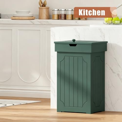 Function Home 13 Gallon Trash Can, Wood Kitchen Garbage Can, Dog Proof Waste Bin with Lid and Liner Ring for Kitchen Dining Living Room, Farmhouse Laundry Hamper Cabinet for Bathroom, Green - Image 3