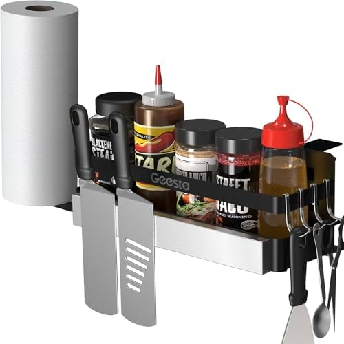 Geesta Upgraded Griddle Caddy for Blackstone 28"/36" Griddles/Weber Grill/Prep Cart, BBQ Grill Accessories Space Saver with Magnetic Tool Holder & Paper Towel Holder by Geesta