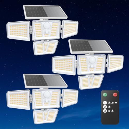 Solar Flood Lights Outdoor,White Motion Sensor Lights 3600LM by TuyLuxeHome