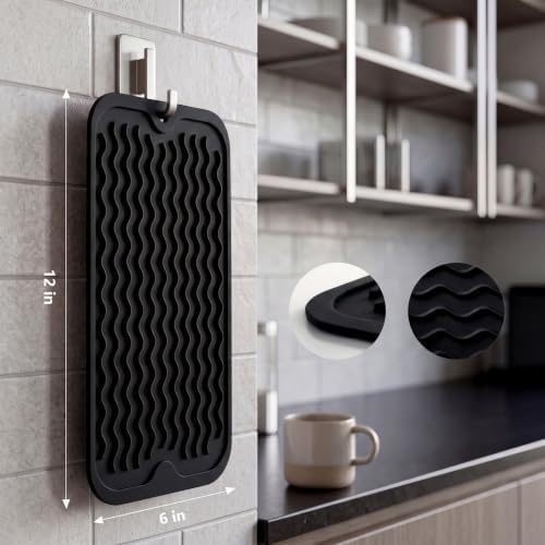 MicoYang Silicone Dish Drying Mat for Multiple Usage,Easy clean,Eco-friendly,Heat-resistant Silicone Mat for Kitchen Counter or Sink,Refrigerator or Drawer Liner Black S 12 inches x 6 inches - Image 2