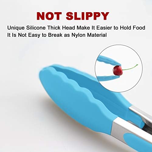 2 Pack Silicone Kitchen Tongs, 9 & 12 Inch, Stainless Steel, Blue - Image 2