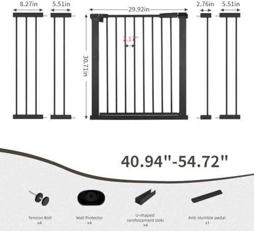 40.9"-54.7" Wide Baby Gate for Doorways Stairs, 30 in Tall Dog Gates with Door No Drill, Auto Close Child Safety Gate for Kid Doggie Cat Proof, Large Long Dog Barrier Indoor Hallways House, Black - Image 3