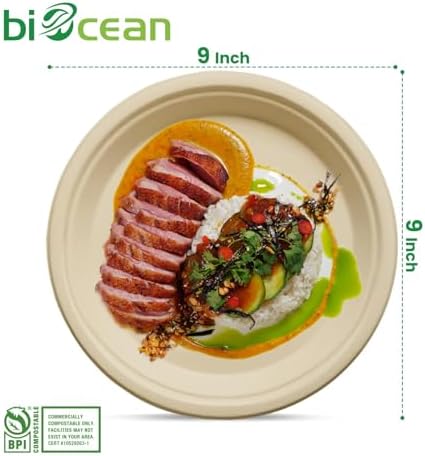 9 Inch Compostable Plates [125 Pack] - Heavy Duty Brown Compostable Paper Plate, Disposable Eco-Friendly Sugarcane Bagasse Plates for Dinner, Party, and Weddings (Round) - Image 6