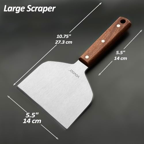 Vovoly Extra Wide Griddle Scraper, 5.5''x5.5'' Smashed Burger Scraper Grill Scraper Spatula Burger Turner - Full Tang Wooden Handle Professional Grade Grill Accessories, Knife Grade Stainless Steel - Image 2