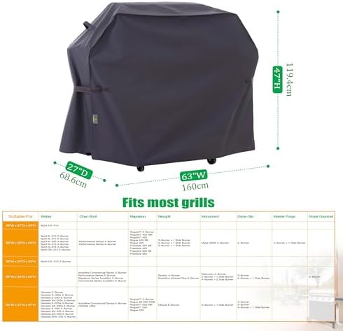 F&J Outdoors Grill Covers BBQ Covers, Grey, 63" W x 27" D x 47" H - Image 2