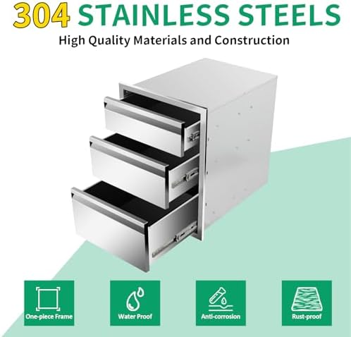 Outdoor Kitchen Drawers 18" W x 21" H x 23" D Stainless Steel Triple Drawers with Hidden Handle for BBQ Island, Patio Grill Station & Outdoor Kitchen Cabinets - Image 3