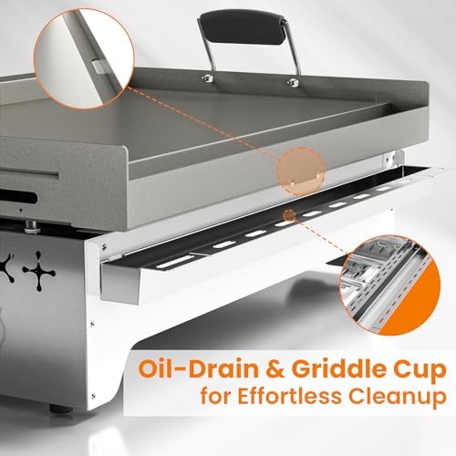WAA Portable Propane Griddle, 32,000BTU Tabletop Portable Propane Gas Grill with 4 Burners, Stainless Steel Flat Top Grill, Outdoor Cooking for Tailgating,Camping, RVs, BBQ, Patio, Silver - Image 4