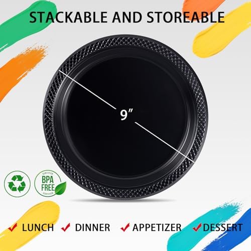 WELLIFE Black Plastic Plates 9 Inch 50 Count Halloween Plates - Image 3