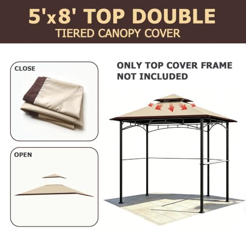 POOLTALE 5x8 FT Grill Gazebo Replacement Top, Outdoor BBQ Gazebo Top Cover, Double Tiered Layer BBQ Roof Gazebo Top Canopy Shelter - Image 2