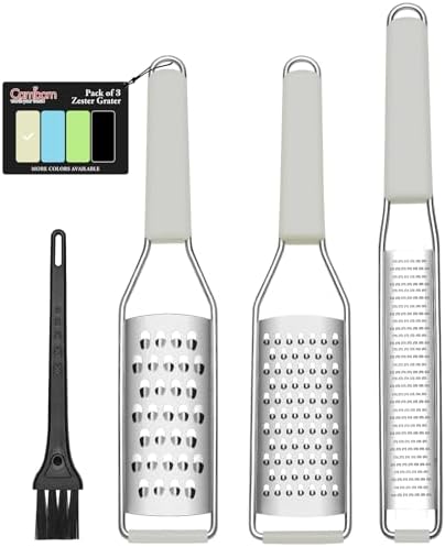 Cambom Cheese Grater Citrus Zester Lemon Zester Pack of 3-304 Stainless Steel - A Sharp Tool for Parmesan Cheese, Ginger, Garlic, Nutmeg, Chocolate, Vegetables，Fruits，Dishwasher Safe Clear by Cambom
