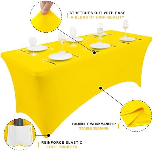 Smiry 2 Pack Spandex Table Cloth 8FT, Elastic Fitted Yellow Tablecloth - Image 3