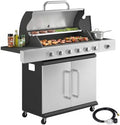 Outsunny 6 Burner Propane Gas Grill 63,000 BTU with Side Burner Wheels by Outsunny