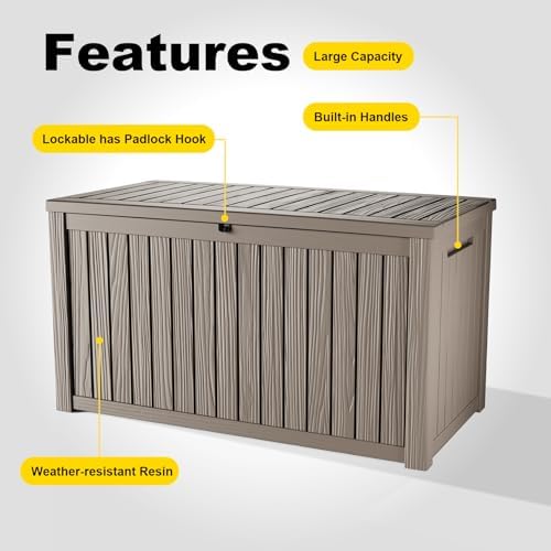 PatioZen 200 Gallon Outdoor Deck Box,Waterproof Resin Outdoor Storage Boxes, Outside Storage Lockable Container for Garden Tools,Indooor Cushions,Accessories (Grey) - Image 4