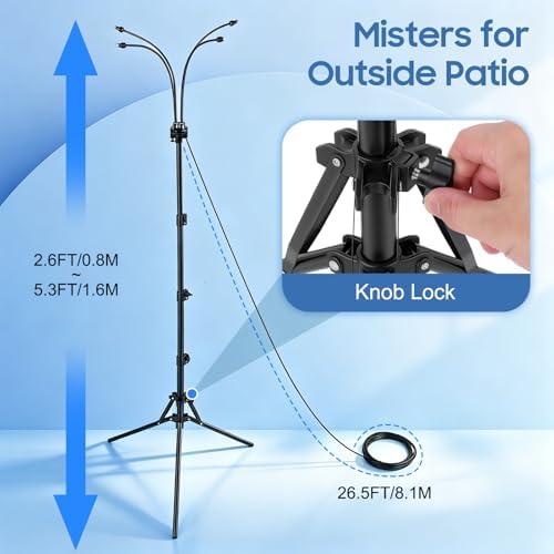 Gugxiom 5.3FT Standing Misters for Outside Patio, 26.5FT Water Supply Line & Adjustable Height & 5 Brass Nozzles, Portable Water Mister for Patio BBQ Pool - Image 5