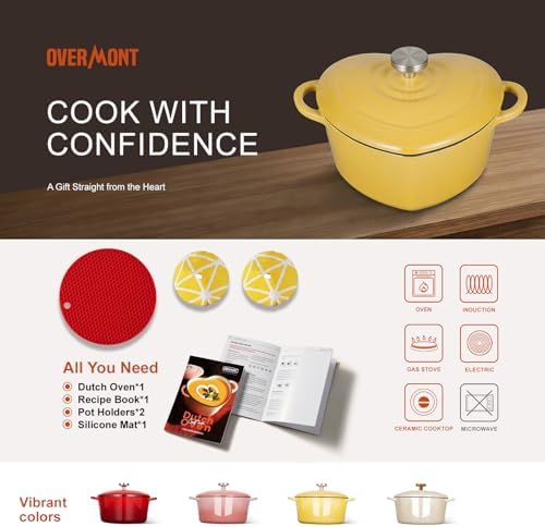 Overmont Enameled Cast Iron Dutch Oven - 2QT Heart-Shaped Mini Pot with Lid - Image 6