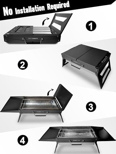 Charmline 18x13 inches Big Desktop Charcoal Grill, Liftable Grilling Net, Foldable Portable Grill for Indoor and Outdoor, BBQ Grill for Camping, Gardens, Picnics, Beach Parties, Black - Image 3