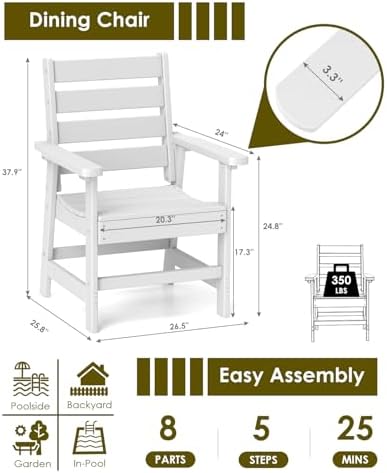 GREENVINES HDPE Outdoor Dining Chairs Set of 2, Curved Seat Chair, White - Image 2