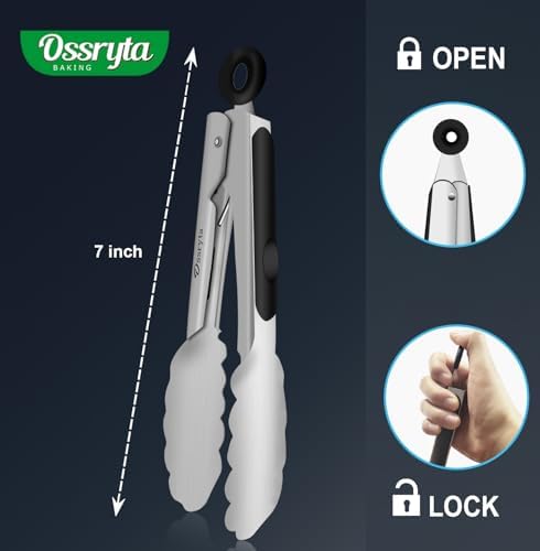 Stainless Steel Small Tong for Cooking - Mini 7 Inch Locking Tongs, Heat Resistant to 600°F, Food Grade Kitchen Metal Tong for Food, Salad, Pasta, Steaks, Vegetables - Dishwasher Safe - Image 4