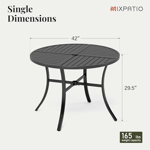 MIXPATIO Patio Round Table w/Umbrella Hole, Metal Table for 4, Black - Image 3