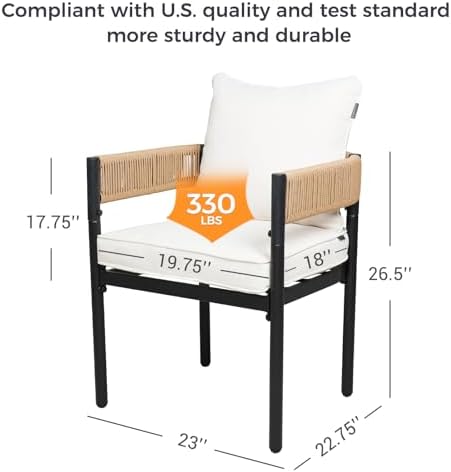 Grand patio Outdoor Dining Set for 6, 7PCS Patio Table and Chairs Set, Metal Woven Wicker Fixed Patio Chairs with Thickened Cushions & Rectangular Woodgrain Dining Table with Umbrella Hole (Natural) - Image 5