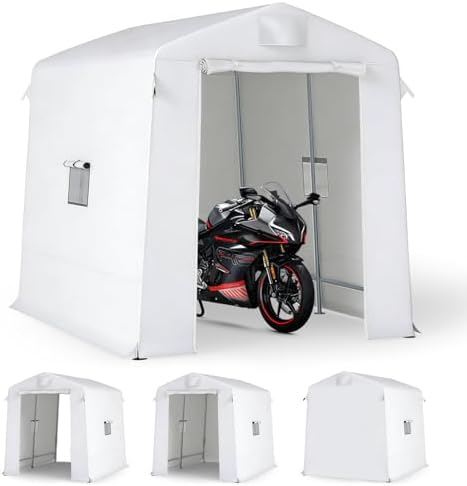 Outdoor Storage Shed 7x6x6 Ft, Heavey-Duty PE Fabric Waterproof Garden Shed Storage Tent with Steel Frame for Backyard(White) by OUTMAX