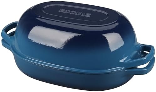 EDGING CASTING Enameled Cast Iron Oval Dutch Oven Pot with Lid, Dutch Oven for Sourdough Bread Baking, Bread Oven, Bread Dutch Oven, Oval Bread Pan, 7qt, Lake Blue by EDGINGCOOKWARE