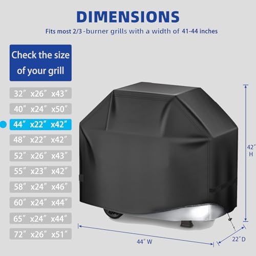 BBQ Gas Grill Cover for Outdoor, Anti-UV, Rip-Proof, 600D Oxford Fade Resistant Material, Barbecue Cover with Hook and Loop Straps & Adjustable Hem Drawstring (Black, 44”x22”x42”) - Image 2