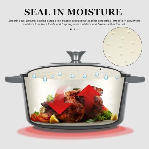 Overmont Enameled Cast Iron Dutch Oven - 4.5QT Pot with Lid Cookbook, Grey - Image 2