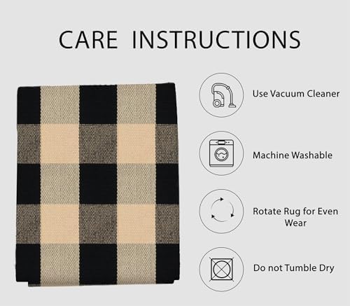 IOHOUZE 3x5 Buffalo Plaid Outdoor Rug, Washable Front Porch, Tan Black - Image 6