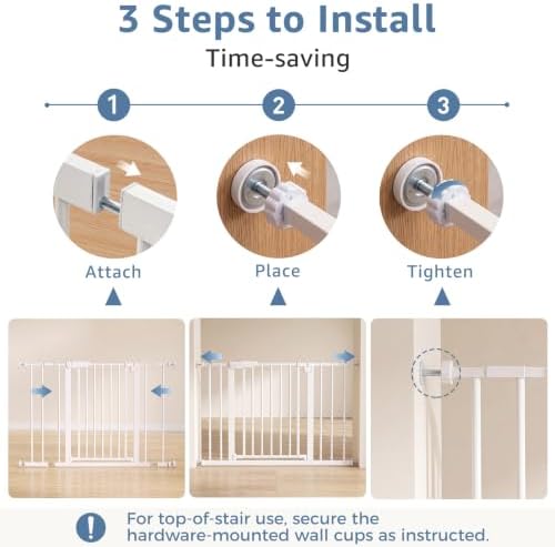 DUMOS 36 in Extra Tall Baby Gate for Stairs, 30-40.5 in, Auto Close, White - Image 6