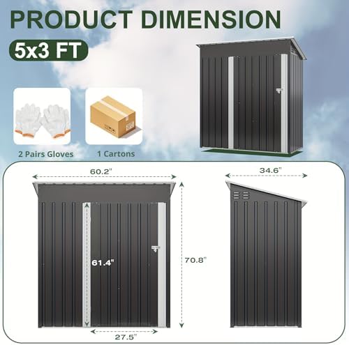 WKM 5X3 FT Outdoor Storage Shed Black - Image 6